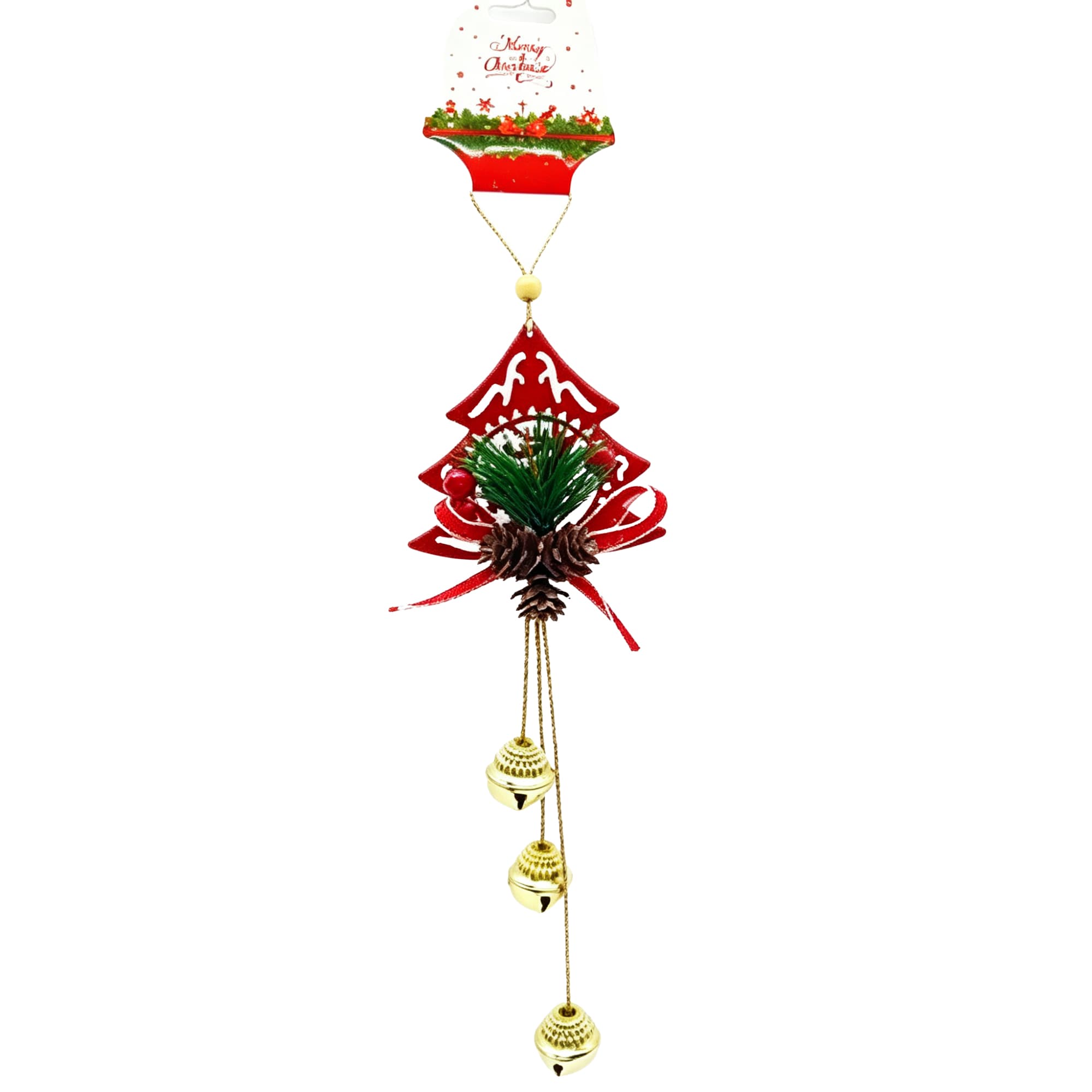 Metal-Sheet Pine-Needle Bell Ornament, 3-Style Mixed