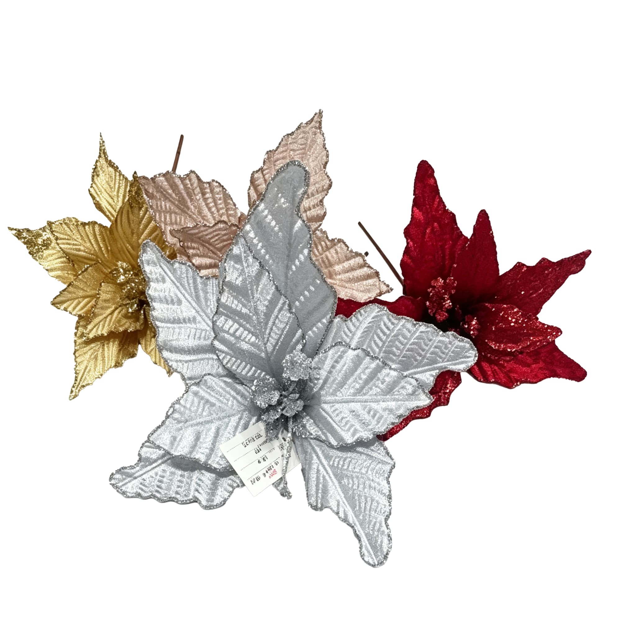 Glitter Fabric Poinsettia Flower Pick