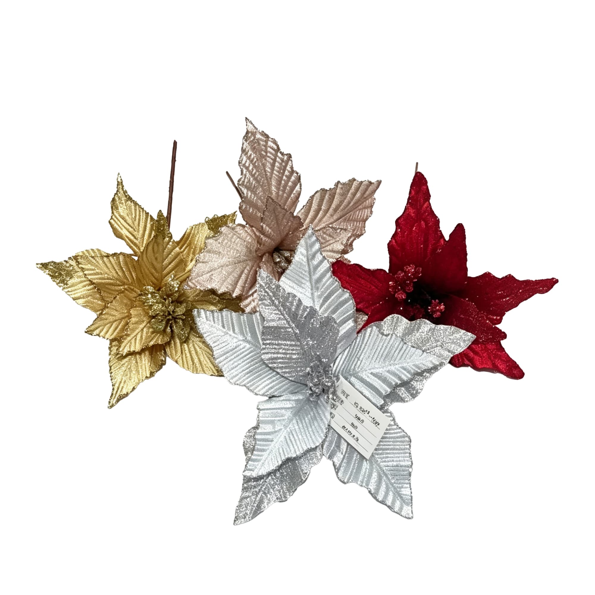 Leaf-Shape Fabric Poinsettia Flower Pick — image 1
