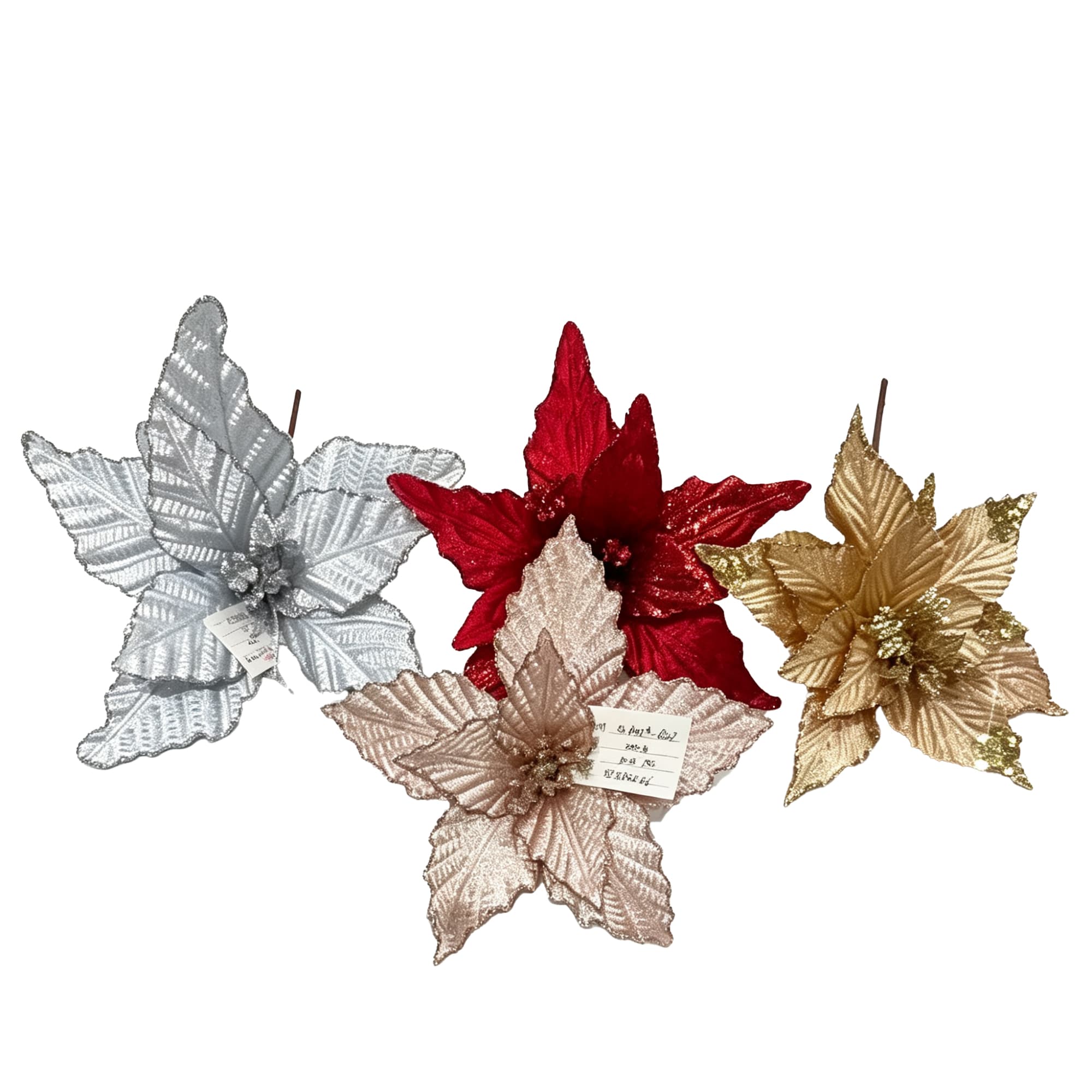 Embossed Fabric Poinsettia Flower Pick — image 1