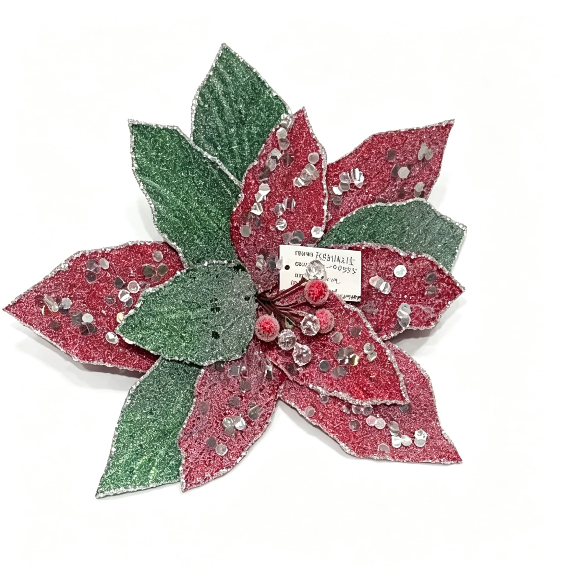 Sequin Fabric Poinsettia Flower Pick — image 1