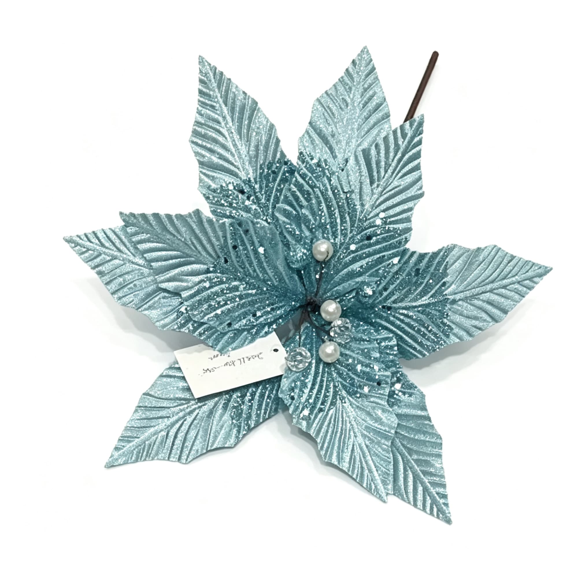Christmas Glitter Fabric Poinsettia Flower Pick