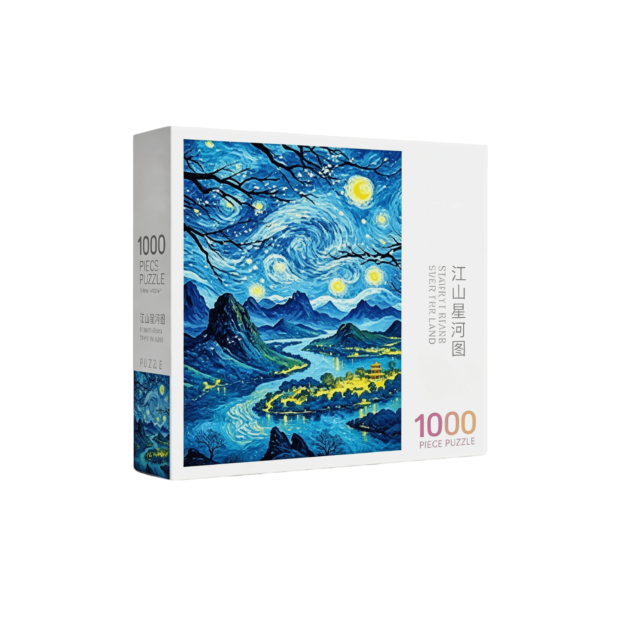Puzzle River-Mountain Star-Moon Painting