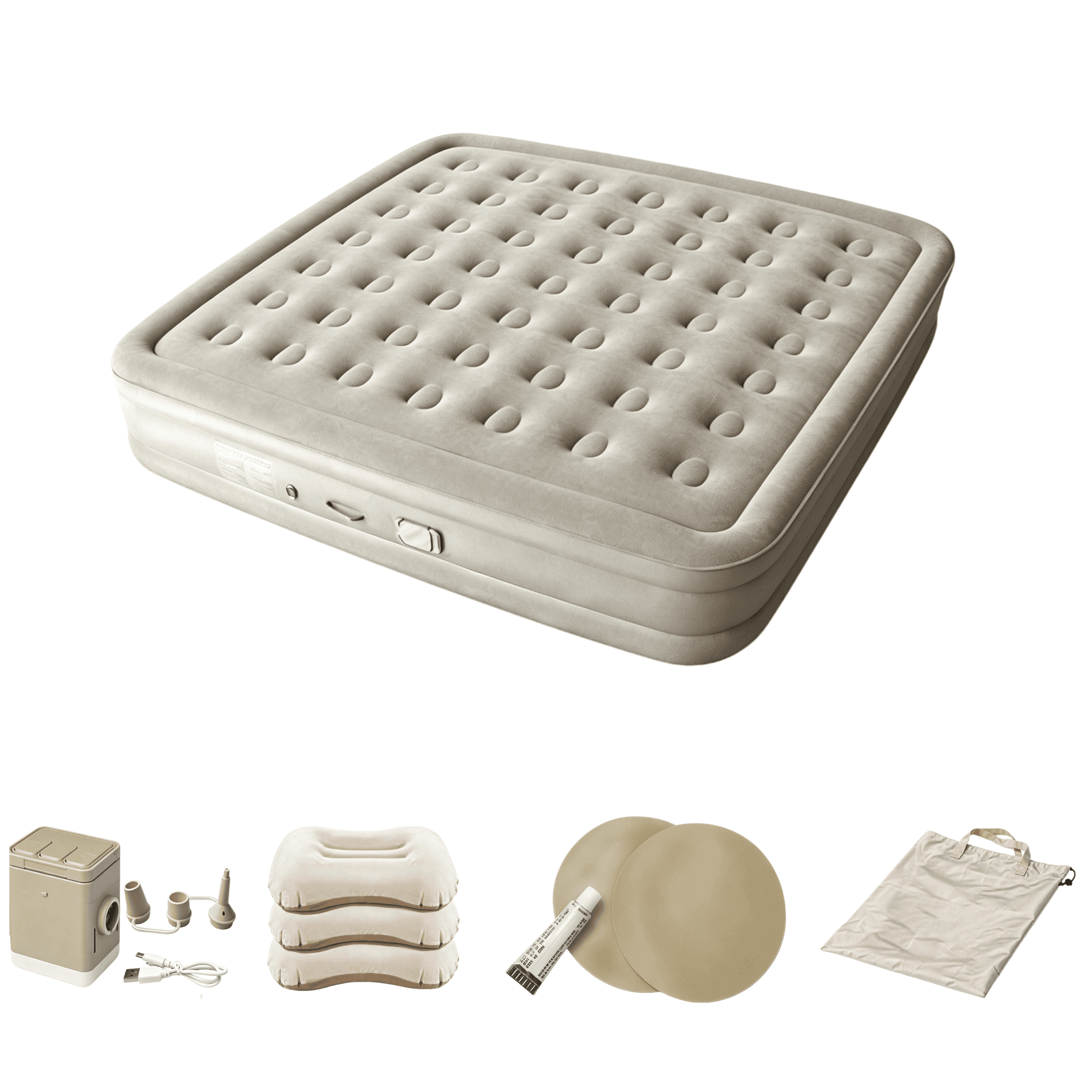 Double Inflatable Low Air Bed with Built-in Pump (48 Holes)
