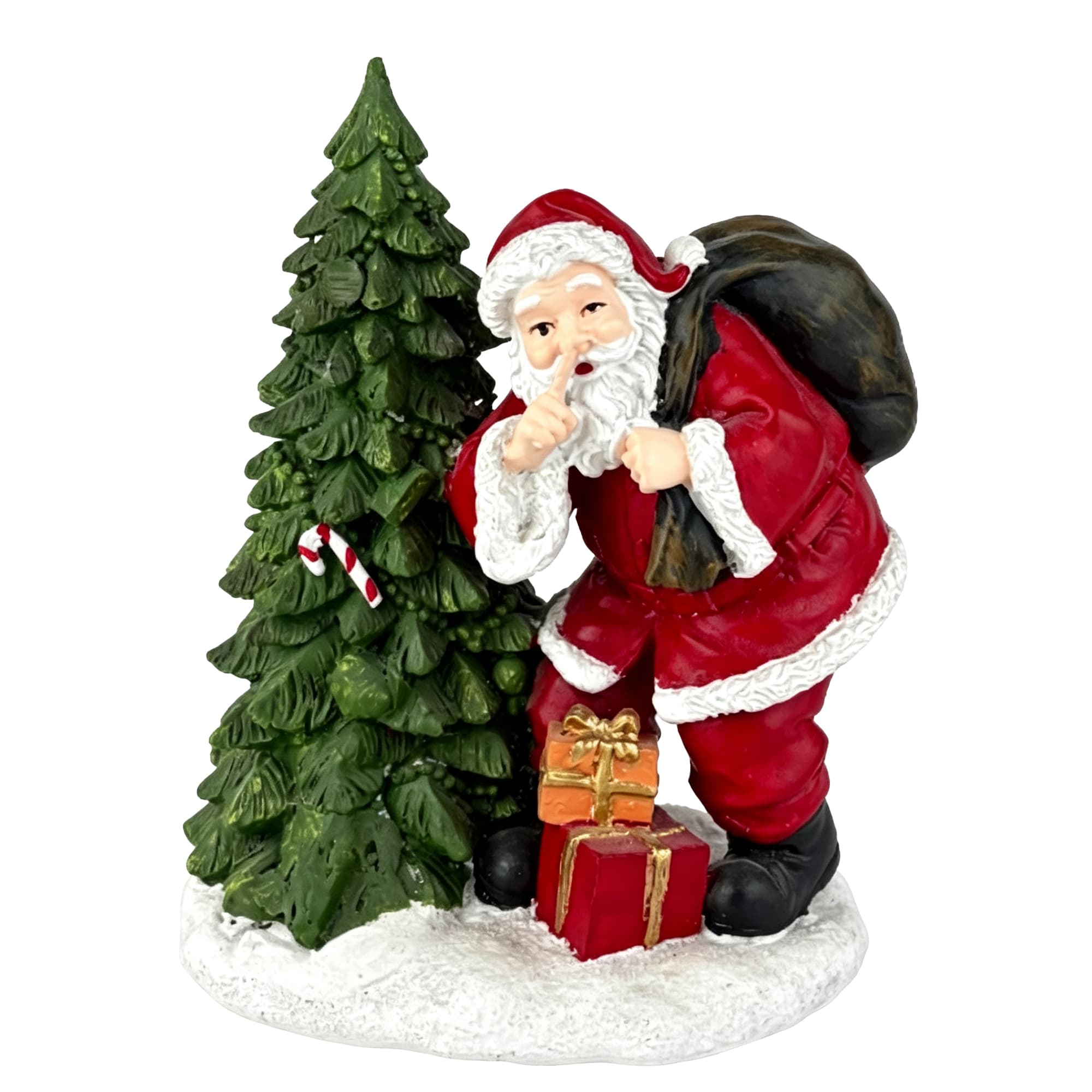 Santa Leaning Against Tree