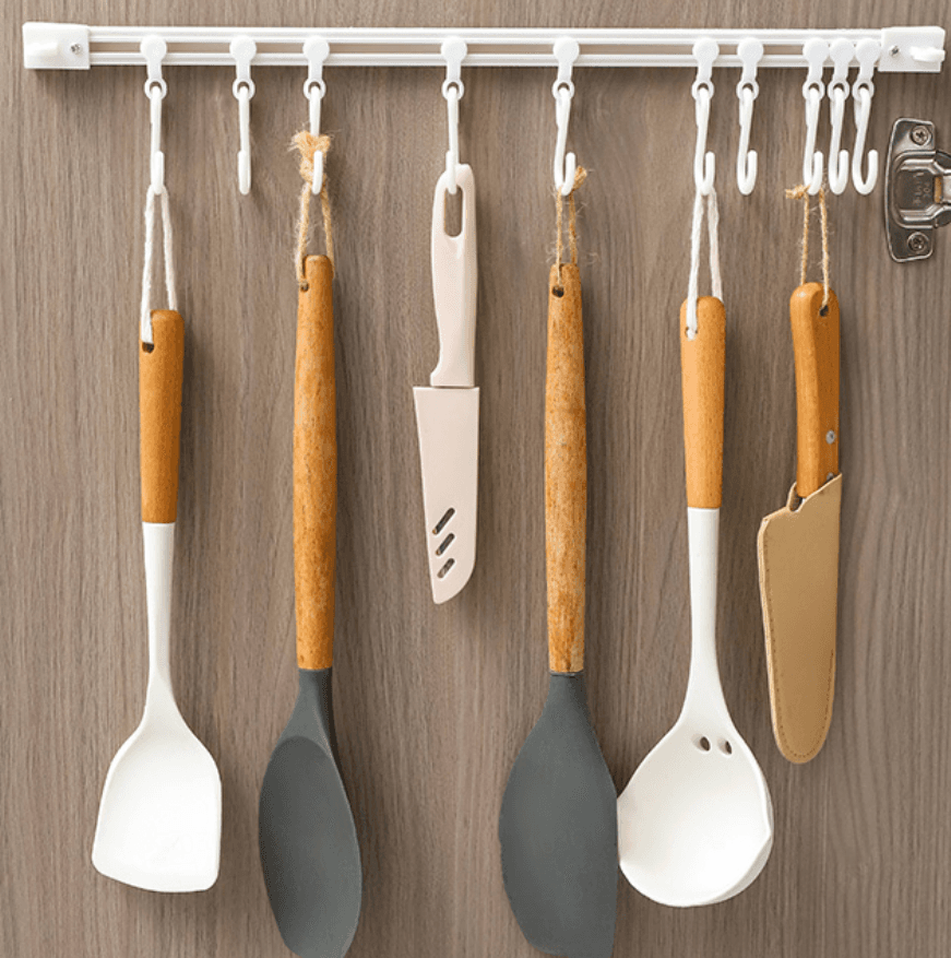 Kitchen cabinet sliding rail hook, door-mounted storage hook, no-drill, over-cabinet door storage rack