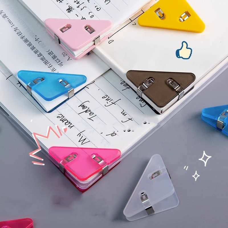 Creative Triangular Folder Book Edge Clip Document Clip Colorful Plastic Exam Paper Clip Household Daily Set