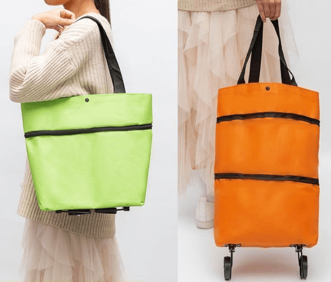 Folding trolley shopping bag with wheels, eco-friendly non-woven, portable large capacity grocery bag, women's handbag