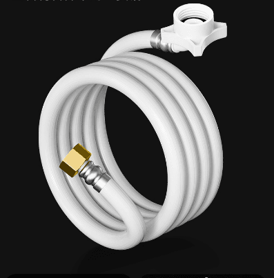 Automatic washing machine inlet hose extension, faucet connector, and drain hose
