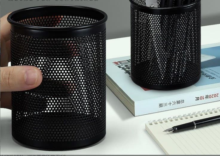 Round Mesh Metal Pen Holder Organiser, Frosted Transparent Storage Box for Office and Student Desks, Multi-functional Minimalist