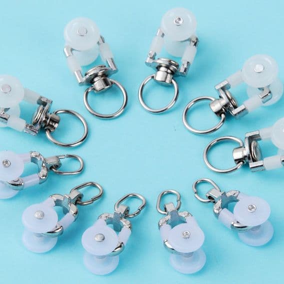 Curtain track accessories: rollers, gliders, hooks, and wheels for old-style straight and curved tracks
