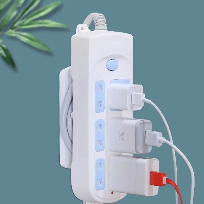 Powerboard wall mount with cord tidy, socket holder, and router shelf
