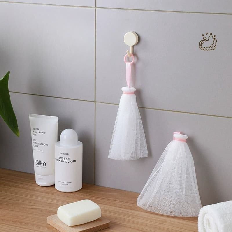 Face Wash Exfoliating Net with Soap Holder, Thickened Bath Foam Net for Shower Gel and Soap