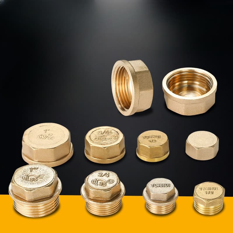 All Brass Male Cap 4-Point Female Pipe Plug, 6-Point Stop, 1-Inch Valve Brass Cap