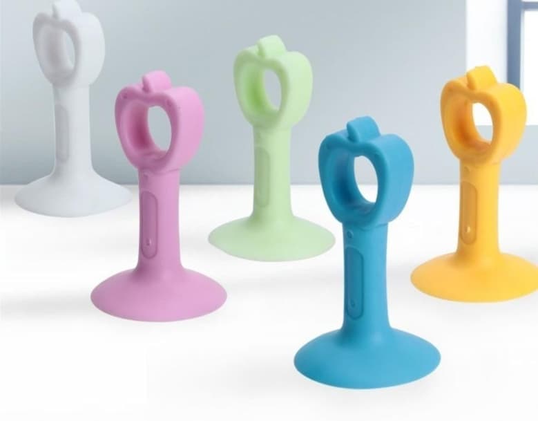 No-drill silicone door stopper for bathroom, bedroom and toilet doors with suction cup pad and bumper