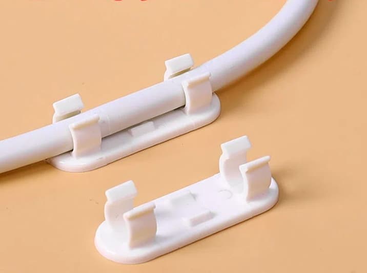 No-drill cable clip wall mount, self-adhesive cord holder, wire management clip