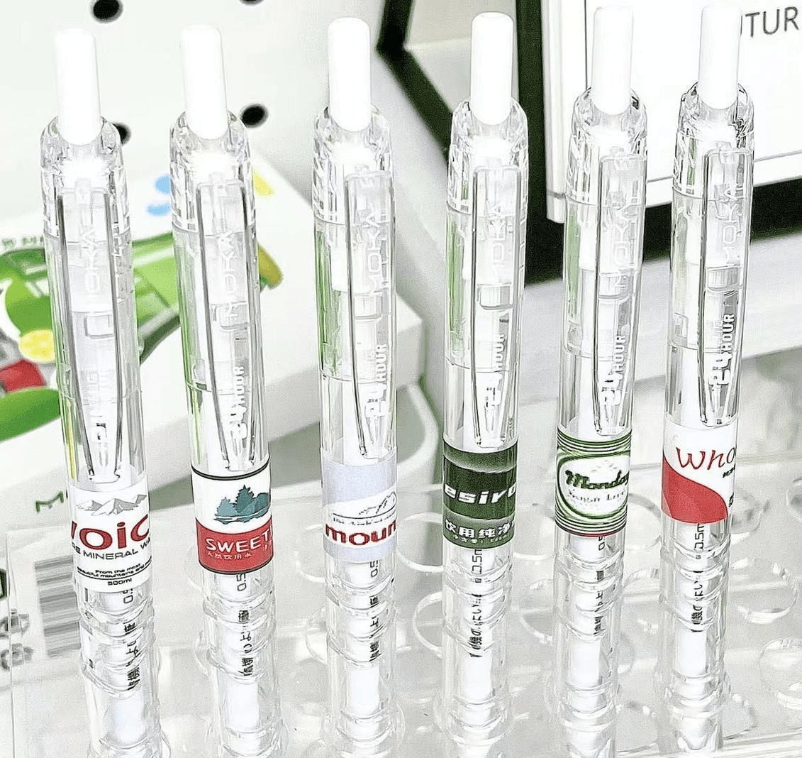 Trendy Mineral Water Bottle Retractable Pen, Durable, High Appearance, 0.5mm Quick-Dry Gel Ink Pen for Students, Exam Black Pen