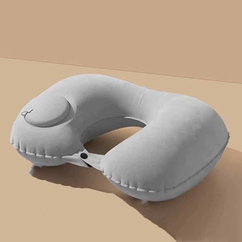 Inflatable U-shaped neck pillow, foldable, portable, for travel, car, and plane use
