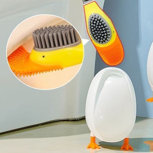 Silicone Toilet Bowl Brush with Holder, Hard Bristle, Cute Design for Bathroom Cleaning