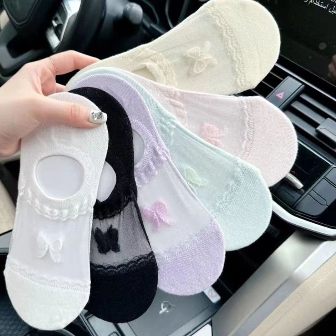 Lace Bow Ice Silk Invisible Socks - Summer Thin Low-Cut Boat Socks, Breathable Coloured Invisible Socks
