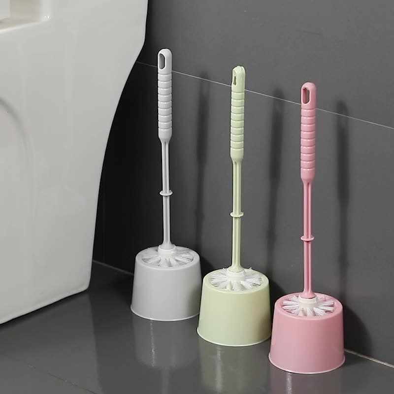 Toilet brush and plunger set with floor scrubbing brush