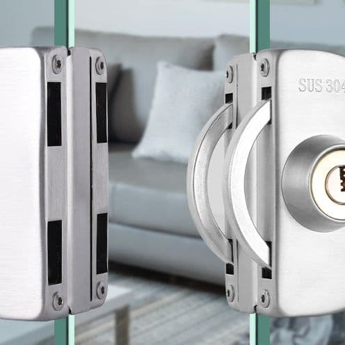 Glass Door Lock, Sliding Glass Lock for Double Doors, Drill-Free Stainless Steel, Shop Central Lock for Single and Double Doors, Lock Hardware