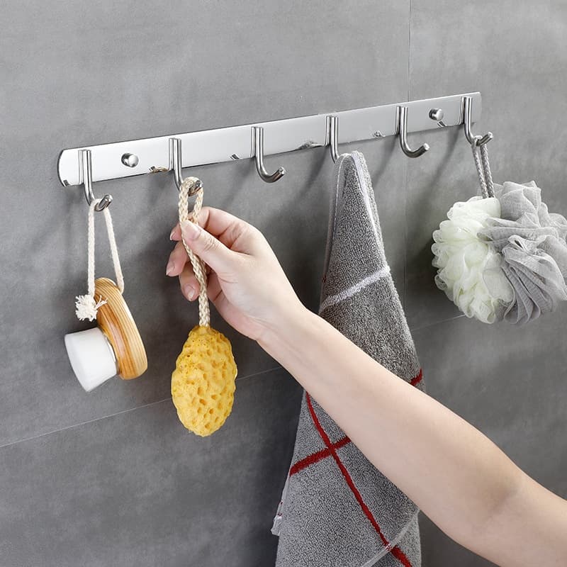 201 Stainless Steel Wall Hook Rail with Holes - Kitchen, Bathroom, Heavy Duty