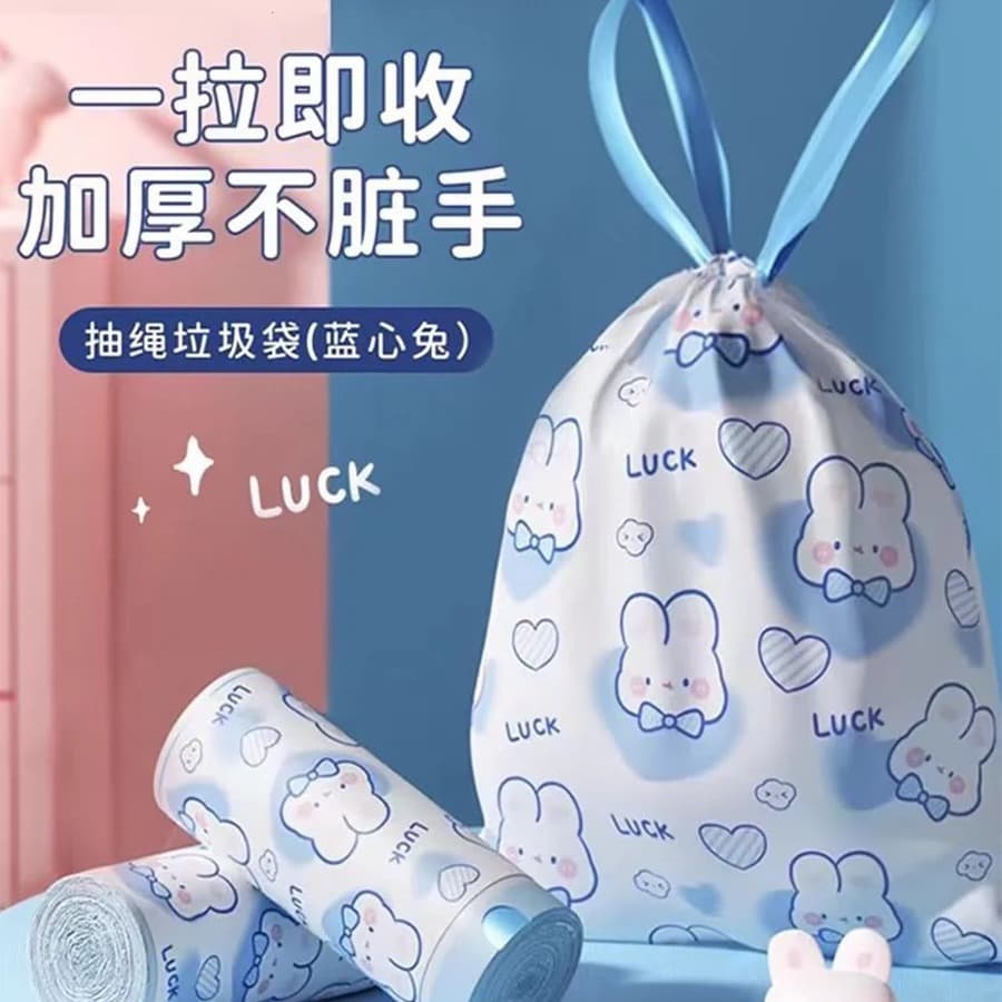 Rubbish Bags Drawstring Blue Rabbit Cartoon Household Kitchen Thickened Large Garbage Bags