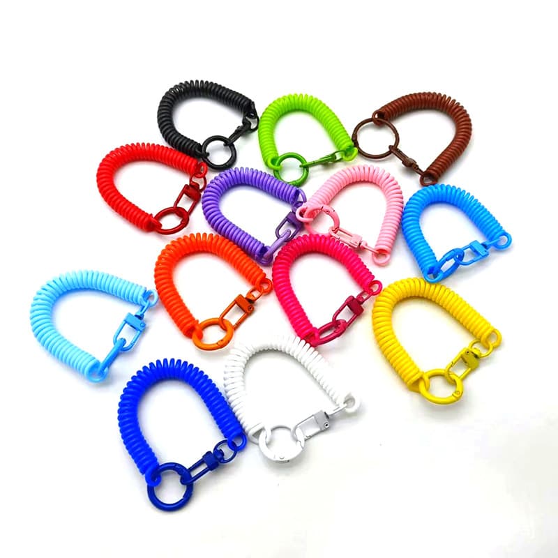Retractable Elastic Keychain Lanyard Anti-Loss Wrist Strap with Spring Cord and Plastic Hook