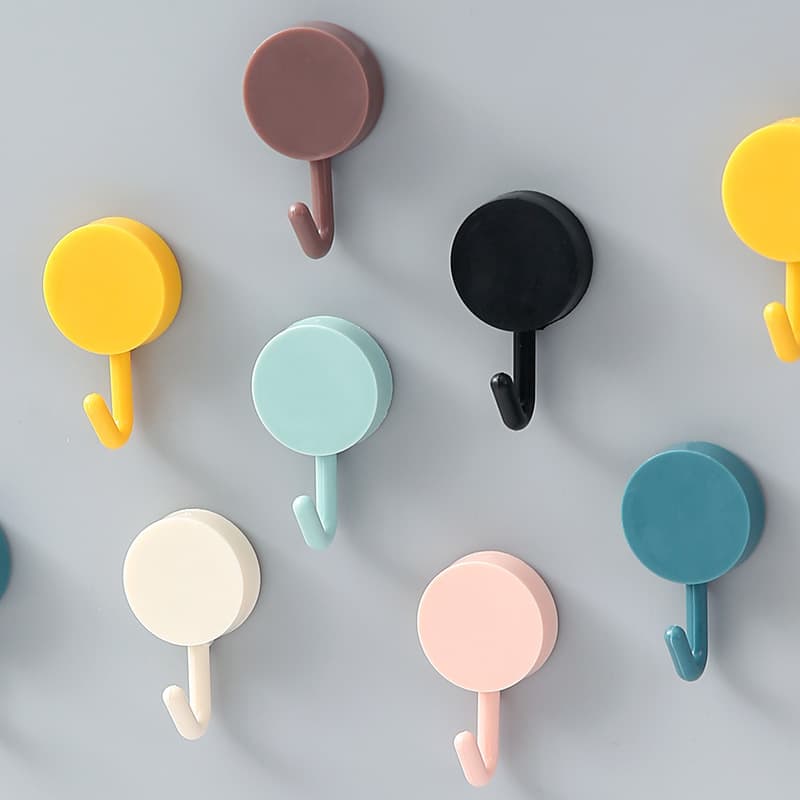 Decorative cute adhesive hooks, no drilling, wall-mounted small round hooks