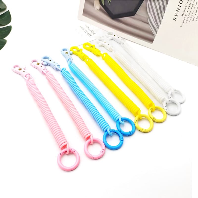 Jelly-colour telephone cord keychain card holder lanyard, elastic anti-loss cord, plastic spring cord