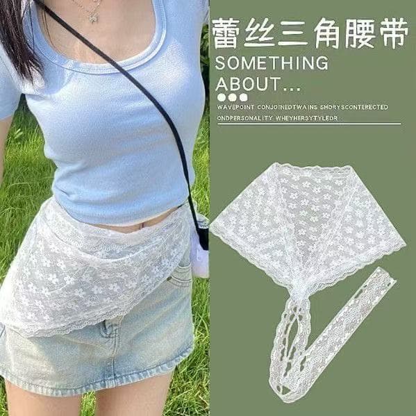 Heavy Lace Triangle Scarf with Jacquard Mesh - Korean Design, Multi-use Headscarf or Waist Wrap