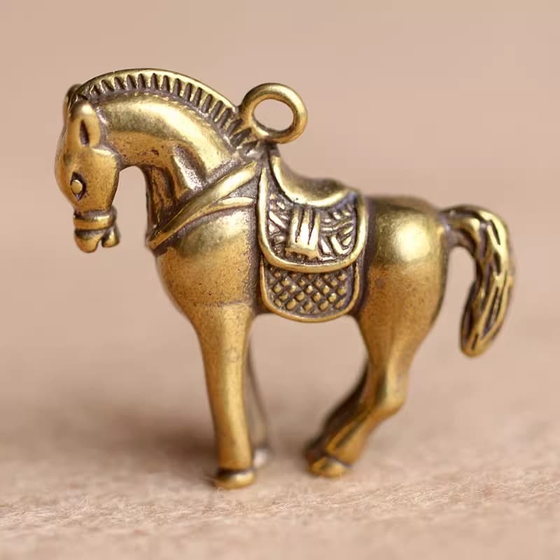 Brass keyring, solid copper, handmade horse charm pendant, car key chain for men and women