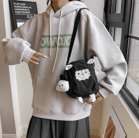 Cute cartoon ugly sheep canvas bag, ins style, small phone bag for women, crossbody bag