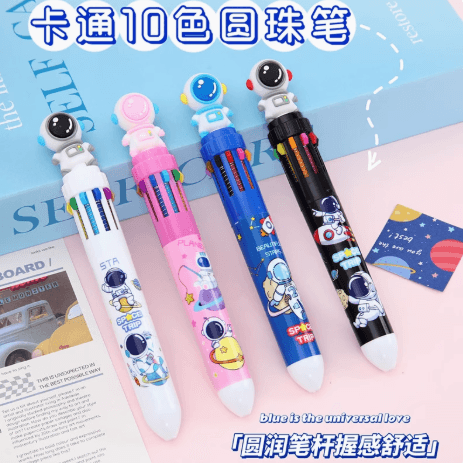 Astronaut 10-colour retractable ballpoint pen, cartoon design, for student journals, cute creative multi-colour pen