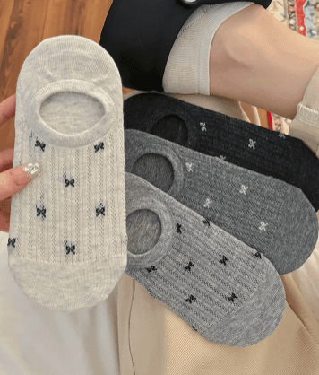 Bow Mesh Boat Socks for Women, Cotton, Breathable, Summer Thin, Low-Cut, No-Slip, Non-Slip, Women's Socks