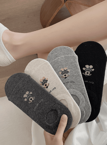 Spring/summer women's thin ankle socks, solid colour, cotton, white, cute cartoon puppy dog design