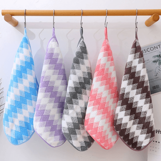 Household Coral Fleece Diamond-Pattern Towel & Washcloth Set, Absorbent, Thick, Hangable, Lint-Free Face Towel