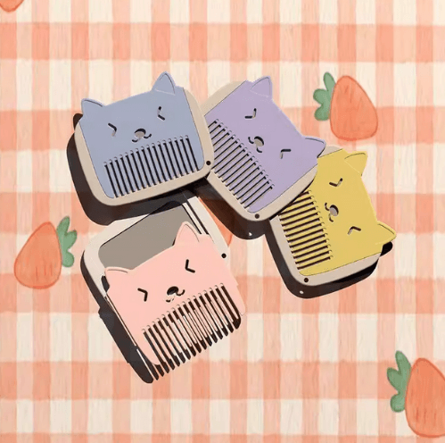 Cartoon Portable Mirror and Comb Set, Cute Girl Touch-Up Mirror with Pull-Out Fringe Comb