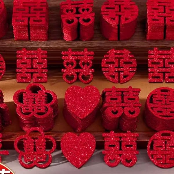 Hand-thrown Double Happiness Mini Characters for Wedding Decoration