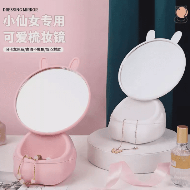 Cartoon makeup mirror, desktop rotatable high-definition small mirror, student dorm room princess mirror, home vanity mirror