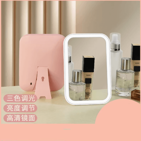 Portable Folding Desktop LED Makeup Mirror with Light, Tabletop Dressing Mirror, Handheld Cosmetic Mirror for Dormitory Students