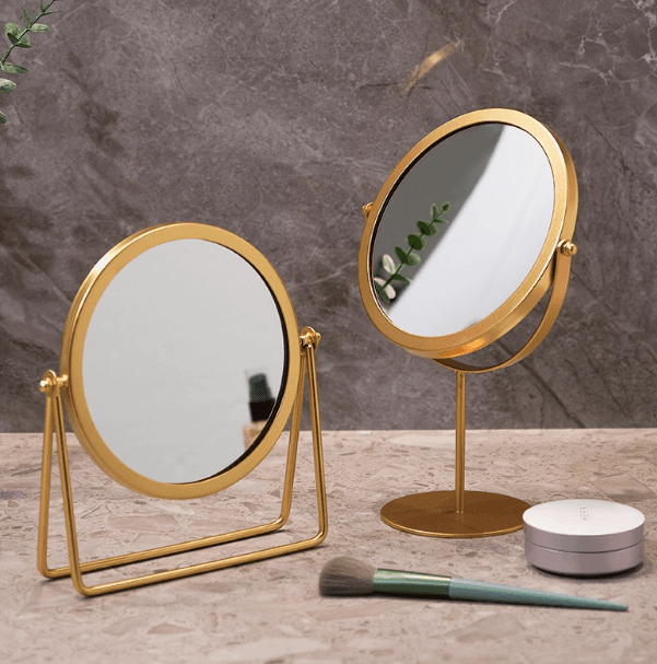 HD makeup mirror for dorm desk, round iron art vanity mirror for bedroom, office tabletop portable small mirror
