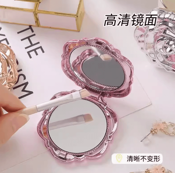 Compact retro rose folding mirror, portable flip double-sided mirror
