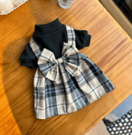 Retro Yellow-Brown Plaid Strap Dress for Cats and Dogs, British Style Pet Clothing