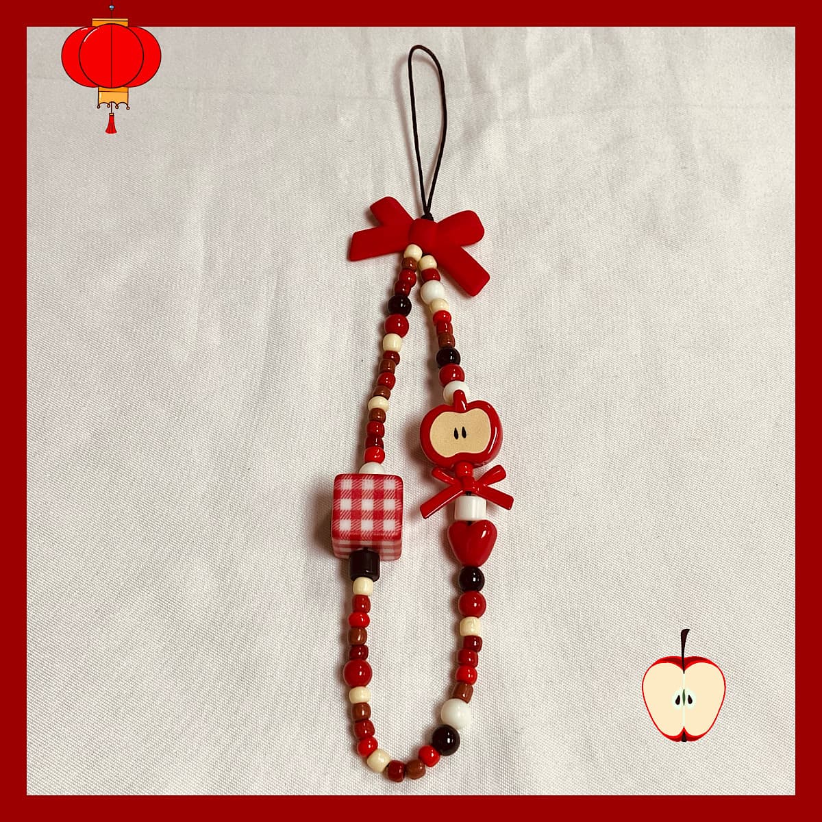 Red Bow Chain Lanyard Beaded Cute CCD Camera Keychain Pendant Ins