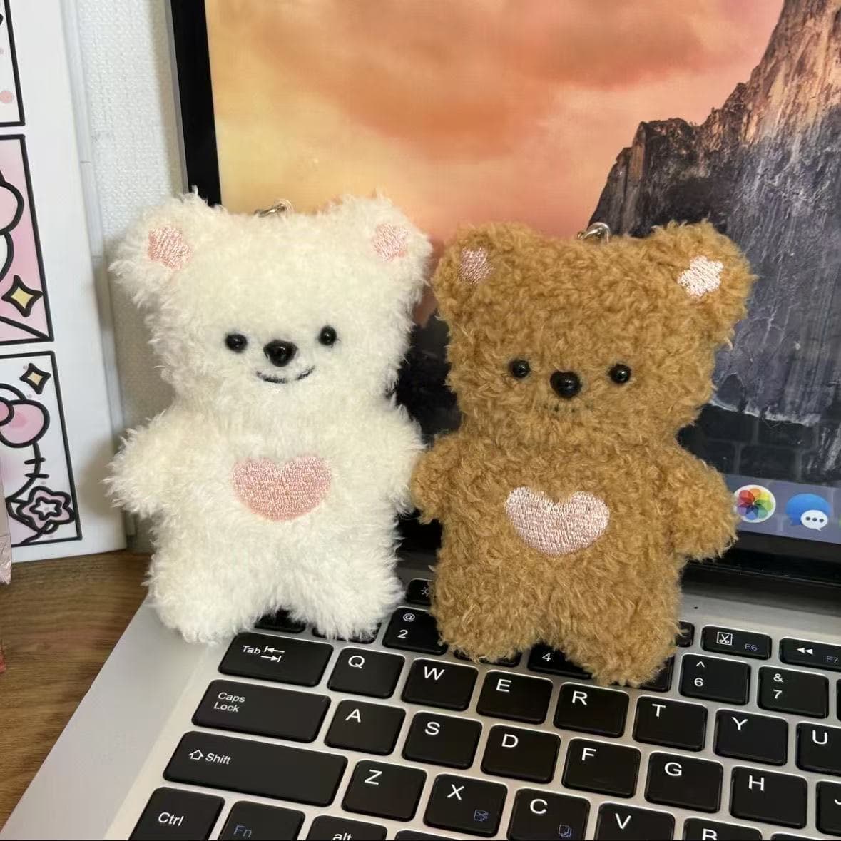 Cartoon Couple Plush Bear Keychain with Squeaker – Gift for Boyfriend/Girlfriend