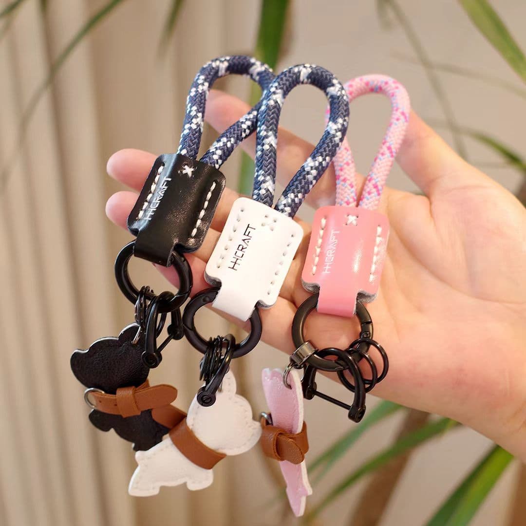French Bulldog Puppy Keyring Handmade Car Keychain Cute Creative Gift for Couples Bag Accessory for Girlfriend Boyfriend