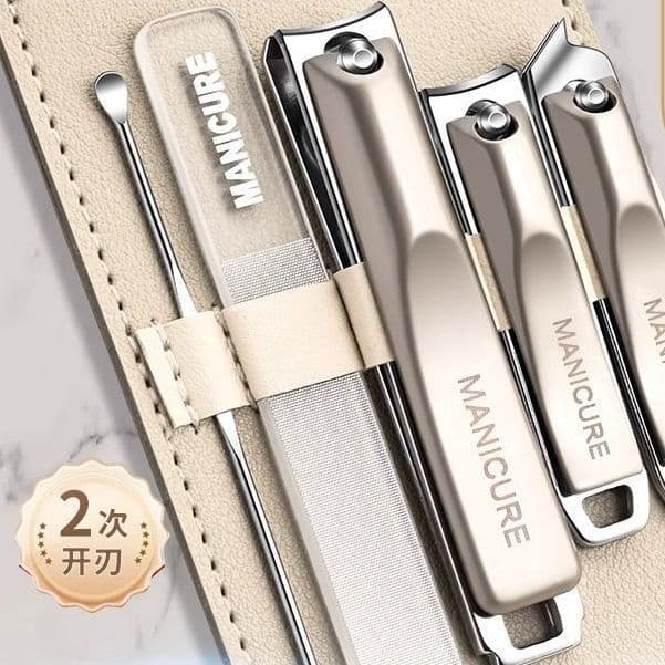 Stainless Steel Nail Clipper Set of 5 in Rotating Case, Manicure & Pedicure Tool Kit for Students and Dorm Use