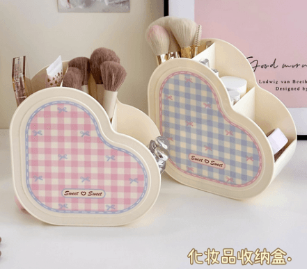 Desktop Storage Box for Makeup Brushes and Cosmetic Pens, Heart Grid Organiser